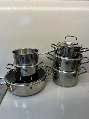 WMF brand- Set of Stainless Steel Steamer Pots and nonstick Saucepan - Good Condition