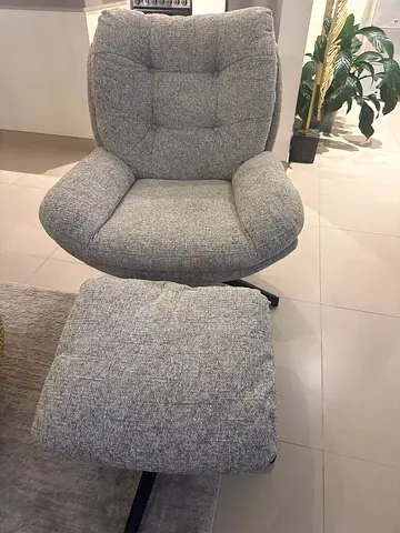 Grey Fabric Recliner/Armchair with Ottoman - Good Condition