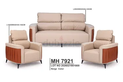 Beige 3-Seater Sofa with Two Accent Chairs - Modern Living Room Set (MH 7921)