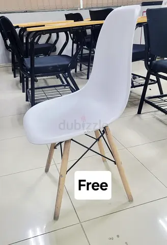 Free - White modern dining/side chair with wooden legs