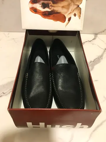 Brand New Hush Puppies Men’s Black Leather Loafers Moccasin Slip On Shoes – US 12 / EU 46