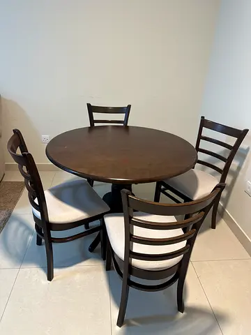 Homebox Round Wooden Dining Table with 4 Chairs - Dark Brown