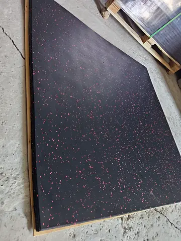 Rubber Gym Flooring Mat – Large Black Tile with Red Speckles (Like New)