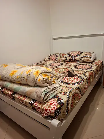White Single Bed Frame with Mattress  - Good Condition