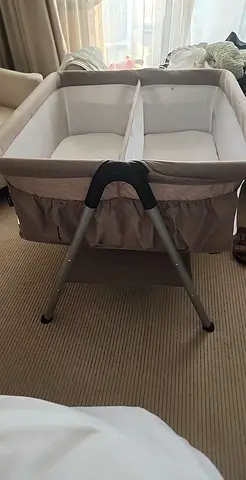 Double Bassinet Co-Sleeper with Divider and Storage — Light Beige