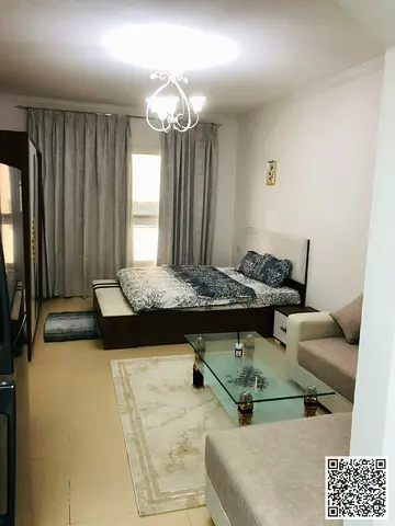 A golden opportunity! Luxurious, fully furnished studio apartment for monthly rent in Al Yasmin Towers, Al Jurf 2, Ajman ✨