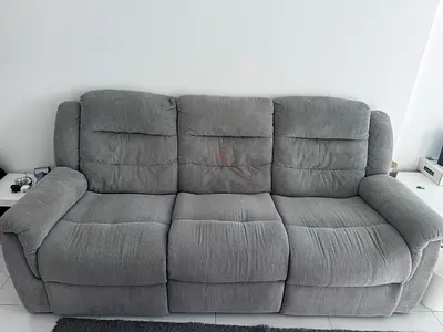 Comfortable 3-Seater Grey Recliner Sofa - Good Condition