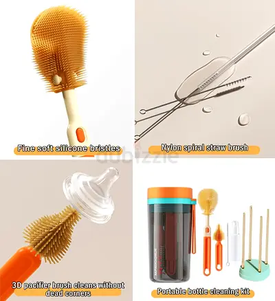 Travel Baby Bottle Brush Set with Bottle Nipple  Straw Brushes Soap Dispenser  Storage Box