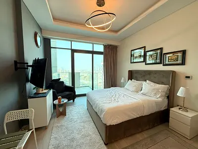 Furnished Studio | Creek Views by Azizi | Balcony & Downtown Skyline View