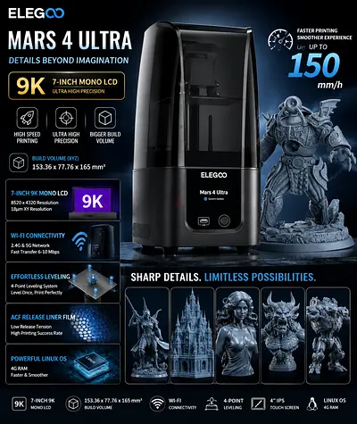 ELEGOO Mars 4 Ultra MSLA Desktop Resin 3D Printer