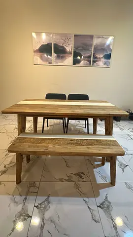 Solid Wood Dining Table with Bench and Chairs