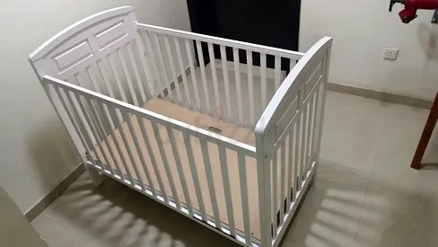 White Wooden Baby Crib - Good Condition
