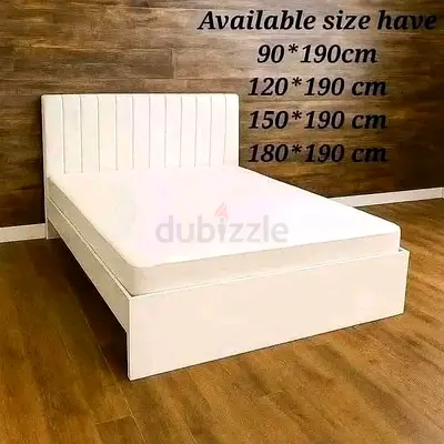 White Upholstered Bed Frame with Headboard — Multiple Sizes Available