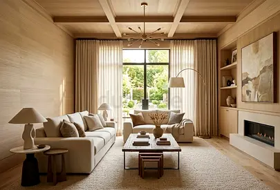 Neutral Beige Living Room VIMLE 5 seater sofa