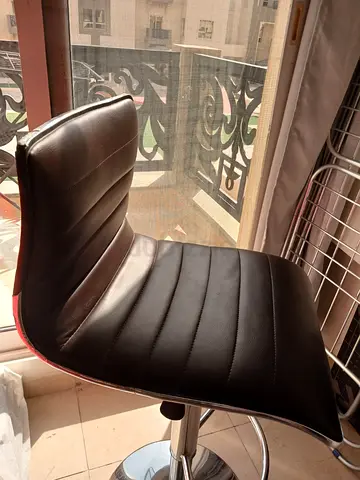 Adjustable Black Leather Bar Stool with Backrest - Good Condition