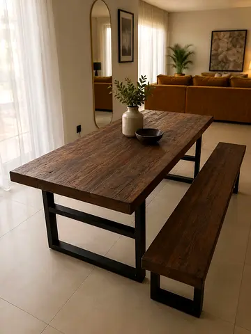Available high quality pottery barn dining table with stool like a new