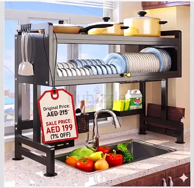 Over-Sink Stainless Steel Dish Rack with Covered Drying Shelf