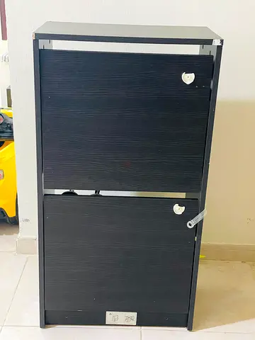 Black 2-Drawer Shoe Cabinet with Flip Doors - Compact Storage