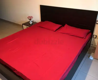 Dark Wood King Size Bed with Mattress and Storage - Good Condition