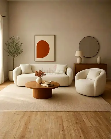 Neutral Curved Sofa and Armchair