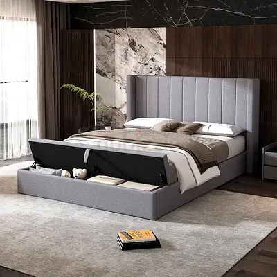 Brand new Gray Upholstered Storage Bed with Headboard — Queen/King with customization colour size