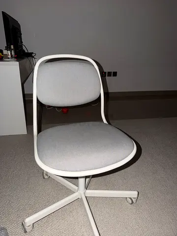 White Frame Office/Study Chair with Light Grey Cushion (Good Condition)