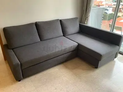 Grey L-shaped Fabric Sofa with Chaise - Good Condition