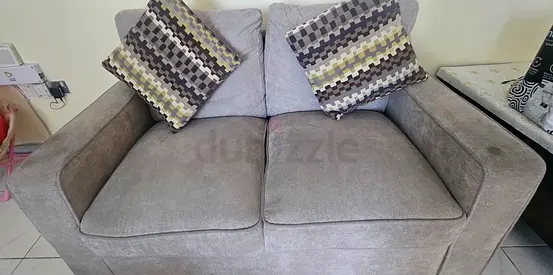 Compact 2-Seater Grey Fabric Sofa - Good Condition