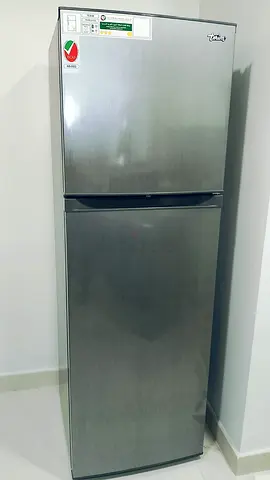 Silver double-door refrigerator (top freezer) - good working condition