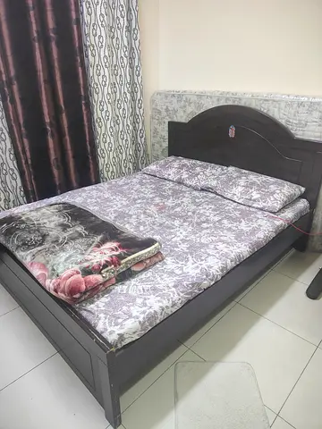 Double Wooden Bed with Headboard  Mattress ,Good Condition