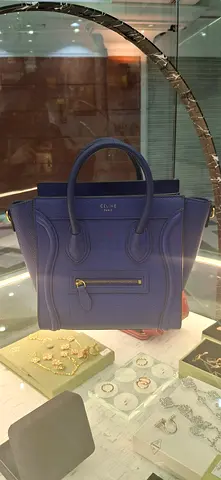 Blue structured leather handbag - medium size, good condition