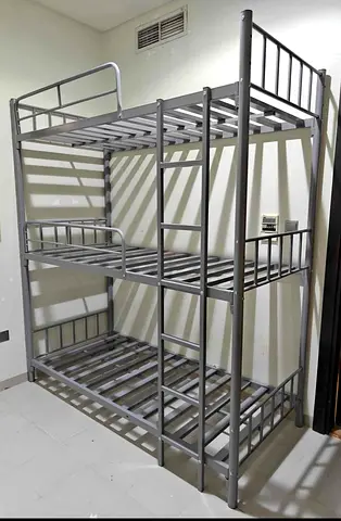 Sturdy Metal Triple Bunk Bed Frame – Grey, Ideal for Shared Room