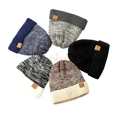 Set of 6 Knit Cuffed Beanies - Assorted Colors