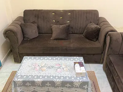 Brown 3-Seater Fabric Sofa Set with Cushions