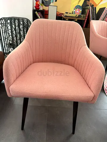 Pink Upholstered Accent Chair with Wooden Legs