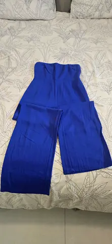 Blue strapless wide-leg jumpsuit — size S, good condition