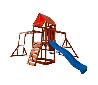 Wooden Outdoor Playset with Slide and Swings