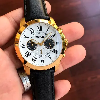 Fossil Gold Chronograph Watch with Black Leather Strap Original