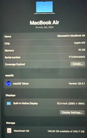 MacBook Air 15-inch (M3, 16GB) - 2024, flawless