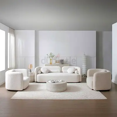 Modern Cream Bouclé 3-Seater Sofa with 2 Armchairs