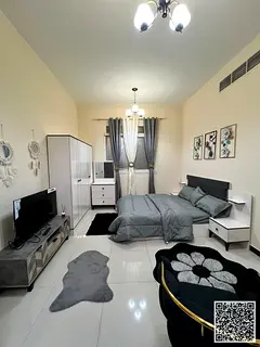 Luxurious fully furnished studio with a semi-separate kitchen and a view ✨ Ajman Al Hamidiya. For 