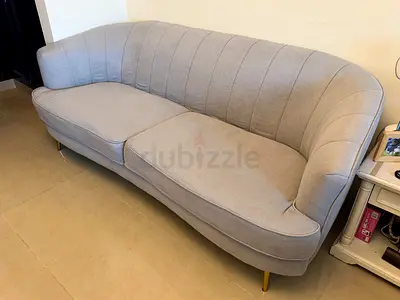Light Grey Curved 3-Seater Sofa with Gold Legs