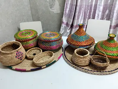 Handmade Woven Basket Set with Lidded Trays - Decorative Storage Collection