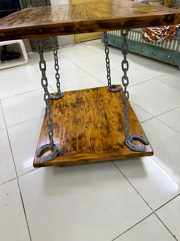 Handmade Wooden Coffee Table with Industrial Chain Support