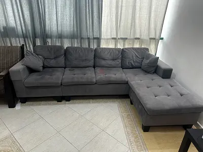 Grey L-shaped 4-Seater Fabric Sofa with Chaise