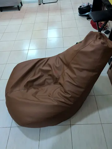 Large Brown Faux Leather Bean Bag Chair - Comfortable Lounger