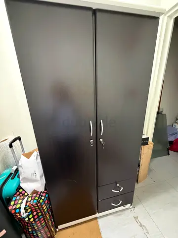 Dark Wood 2-Door Wardrobe with 2 Drawers (Used)