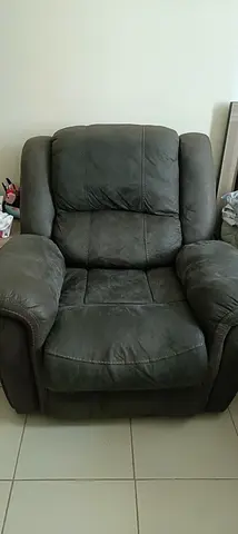 Large Single Recliner Armchair - Grey Suede Finish