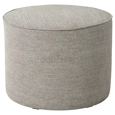 Round Grey Fabric Pouf Ottoman - Compact Footstool