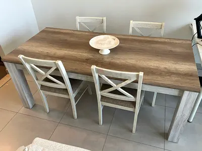 Solid modern wood-style dining table with 4 chairs - light oak finish